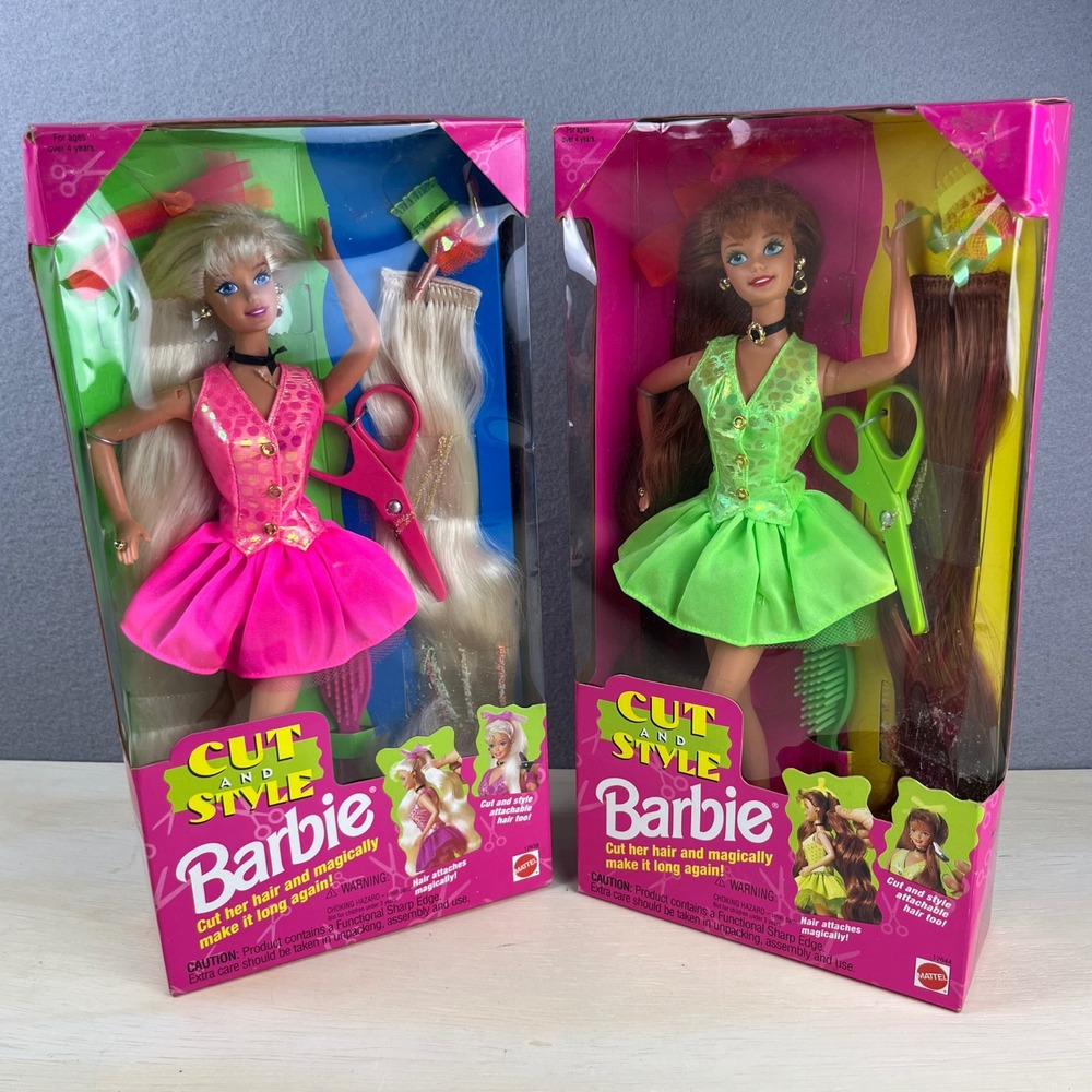Vintage 1994 Mattel Cut and Style Barbie Doll Lot Blonde Brunette 12639 12644